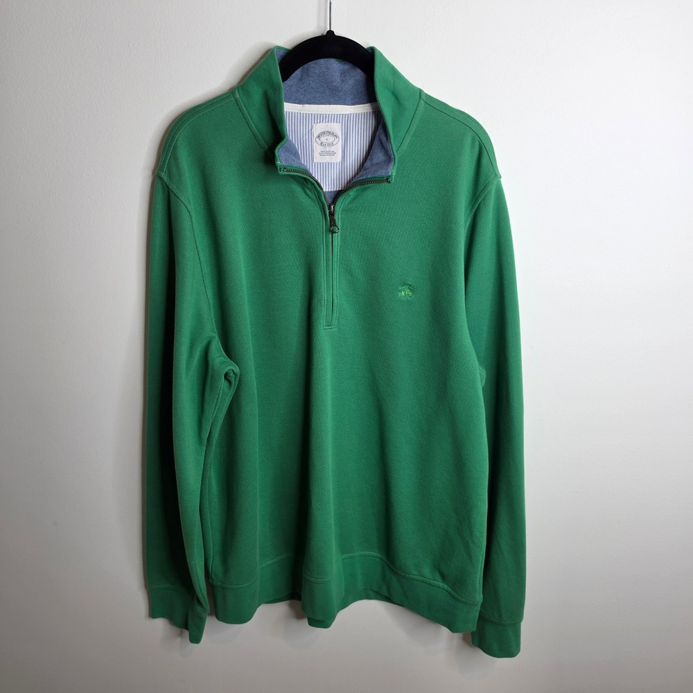 Brooks Brothers Pullover Mens Large Quarter Zip Green